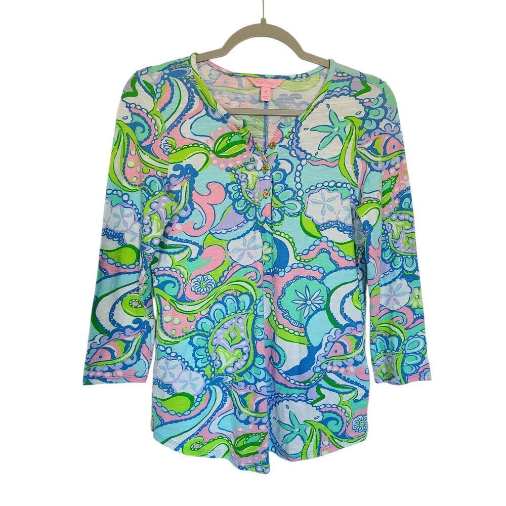Lilly Pulitzer Kirby Colorful Cotton Printed Top Size Medium